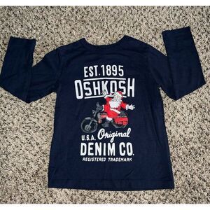 Oshkosh Boys Navy Blue Santa Motorcycle‎ long sleeve tee size 5